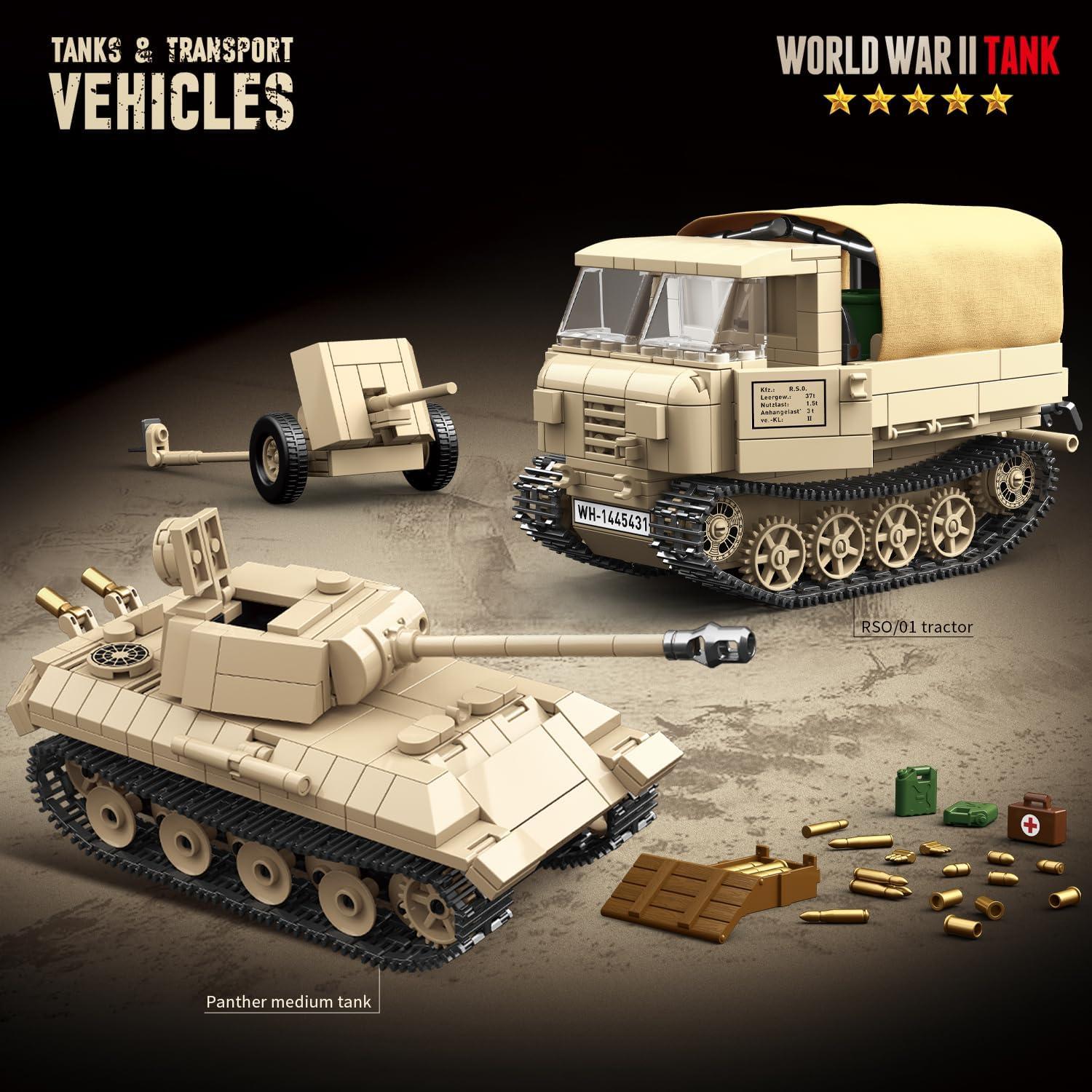 Bloques de Construcción Militar MKmimo Tanque y Tractor 1078 Pzs