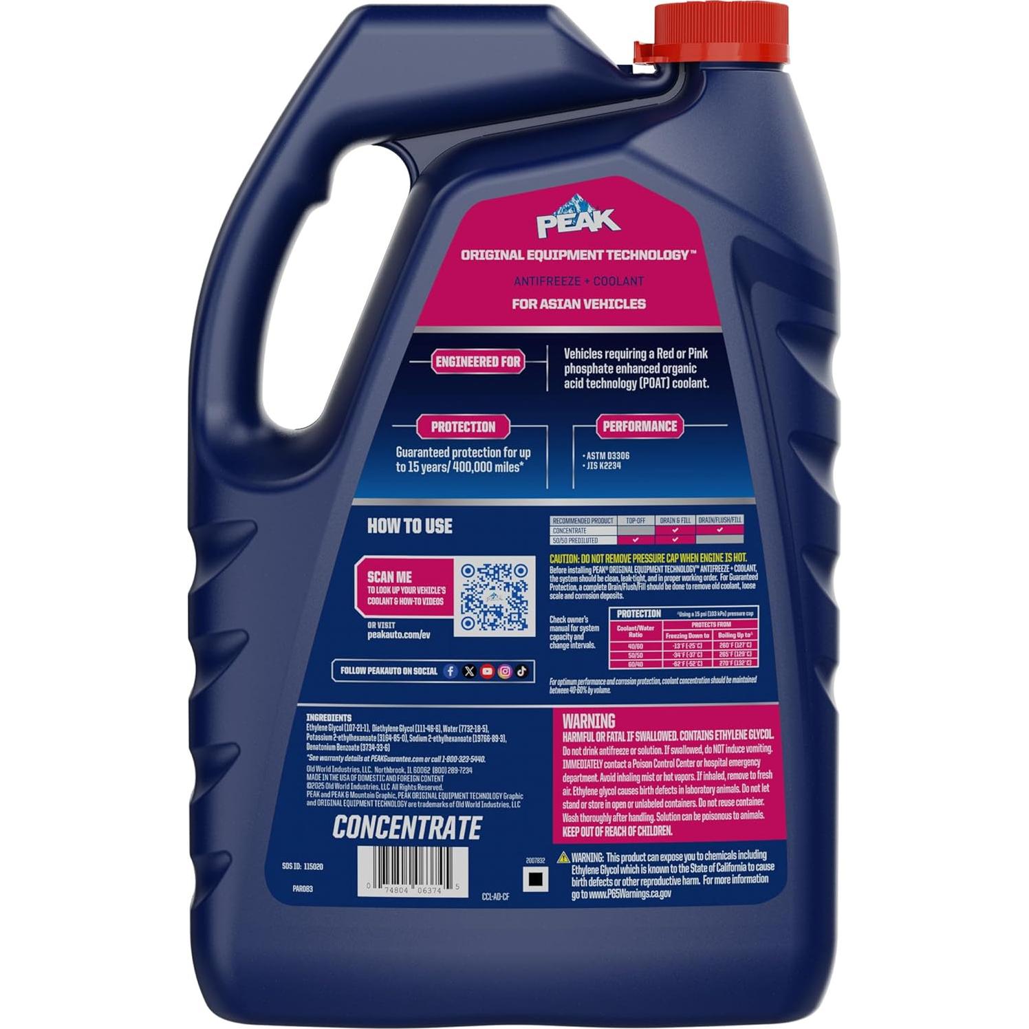 Anticongelante PEAK Larga Vida Rojo 3.78L para Vehículos Asiáticos