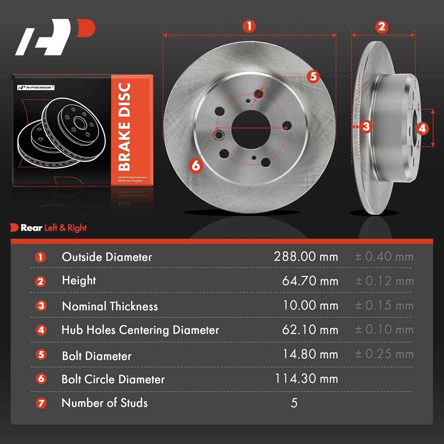 Discos de Freno Sólidos A-Premium 288mm para Toyota/Lexus