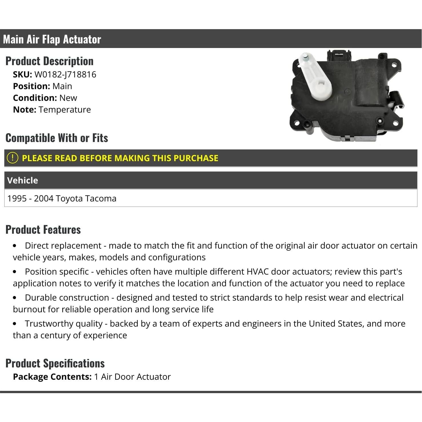 Actuador de Aleta de Aire Toyota Tacoma 1995-2004 Temperatura