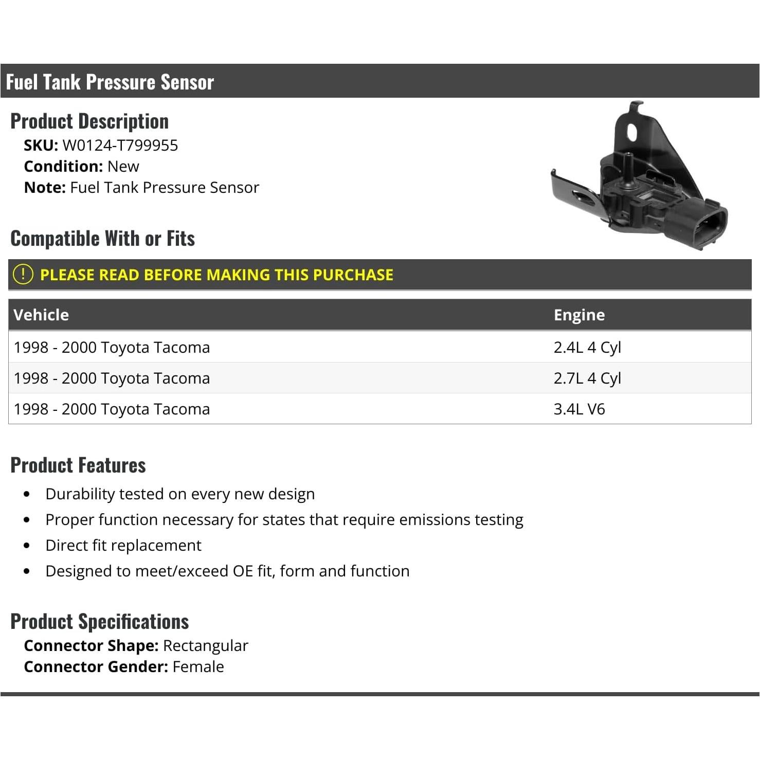 Sensor de Presión Tanque Gasolina Toyota Tacoma 1998-2000