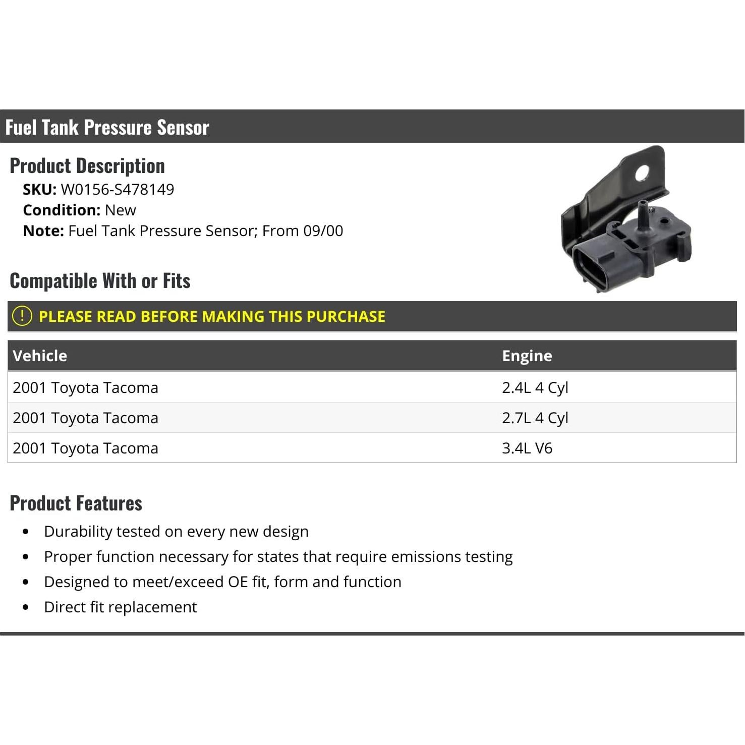 Sensor de Presión Tanque Combustible Marketplace Toyota Tacoma 2001