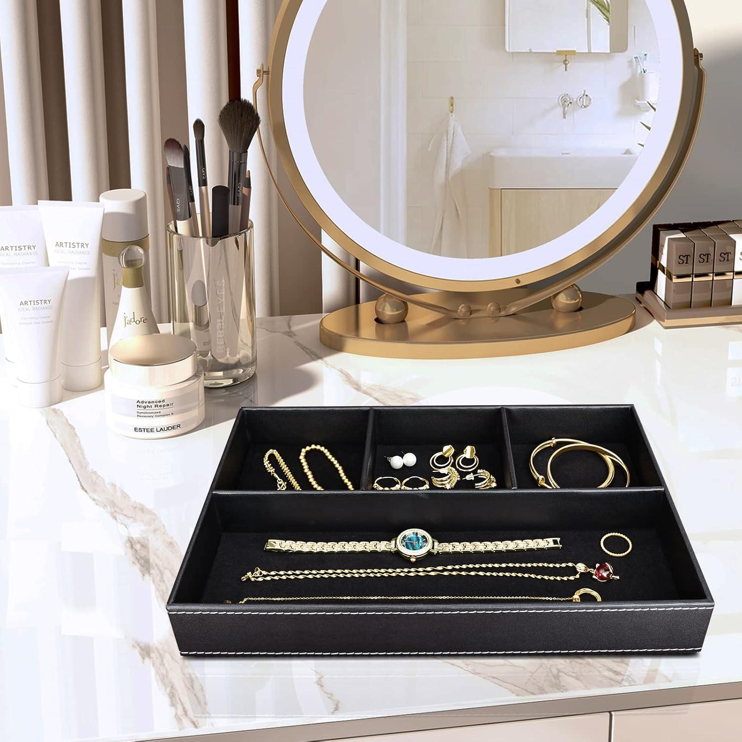 Bandeja de Joyería GORESE de Cuero Sintético Negra - 4 Compartimentos