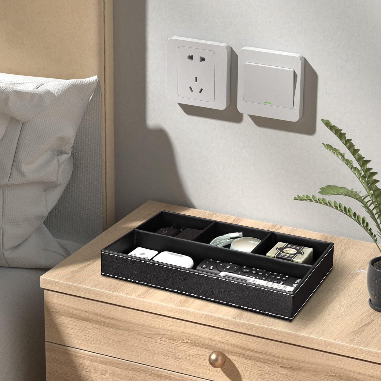 Bandeja de Joyería GORESE de Cuero Sintético Negra - 4 Compartimentos