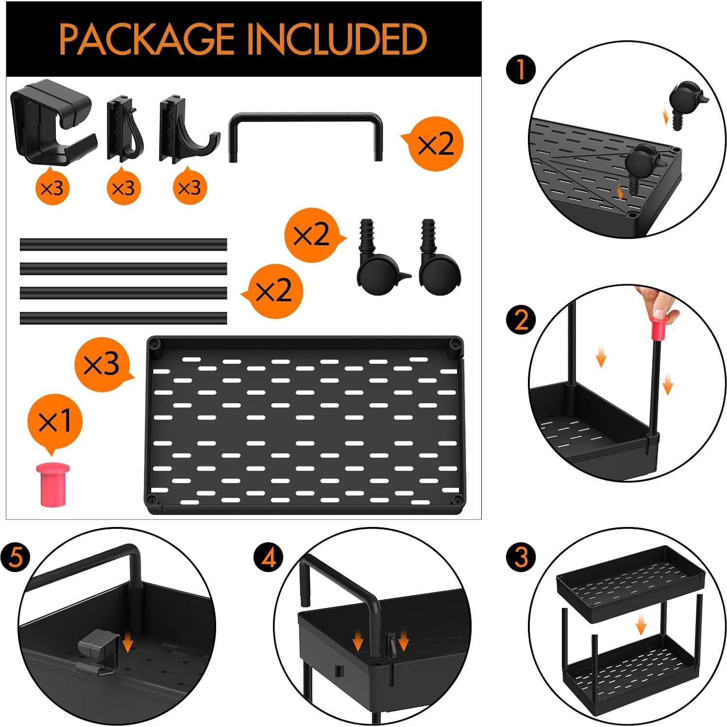 Carro de Almacenamiento Rodante Ronlap 3 Niveles Negro