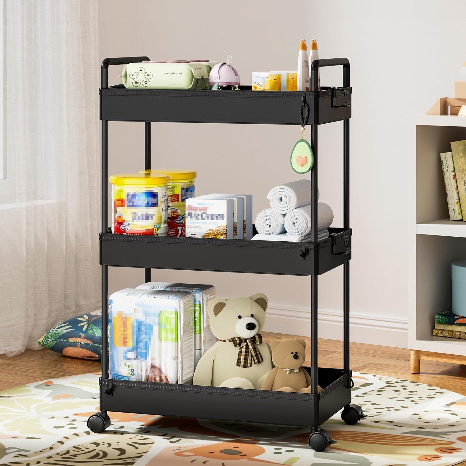 Carro de Almacenamiento Rodante Ronlap 3 Niveles Negro