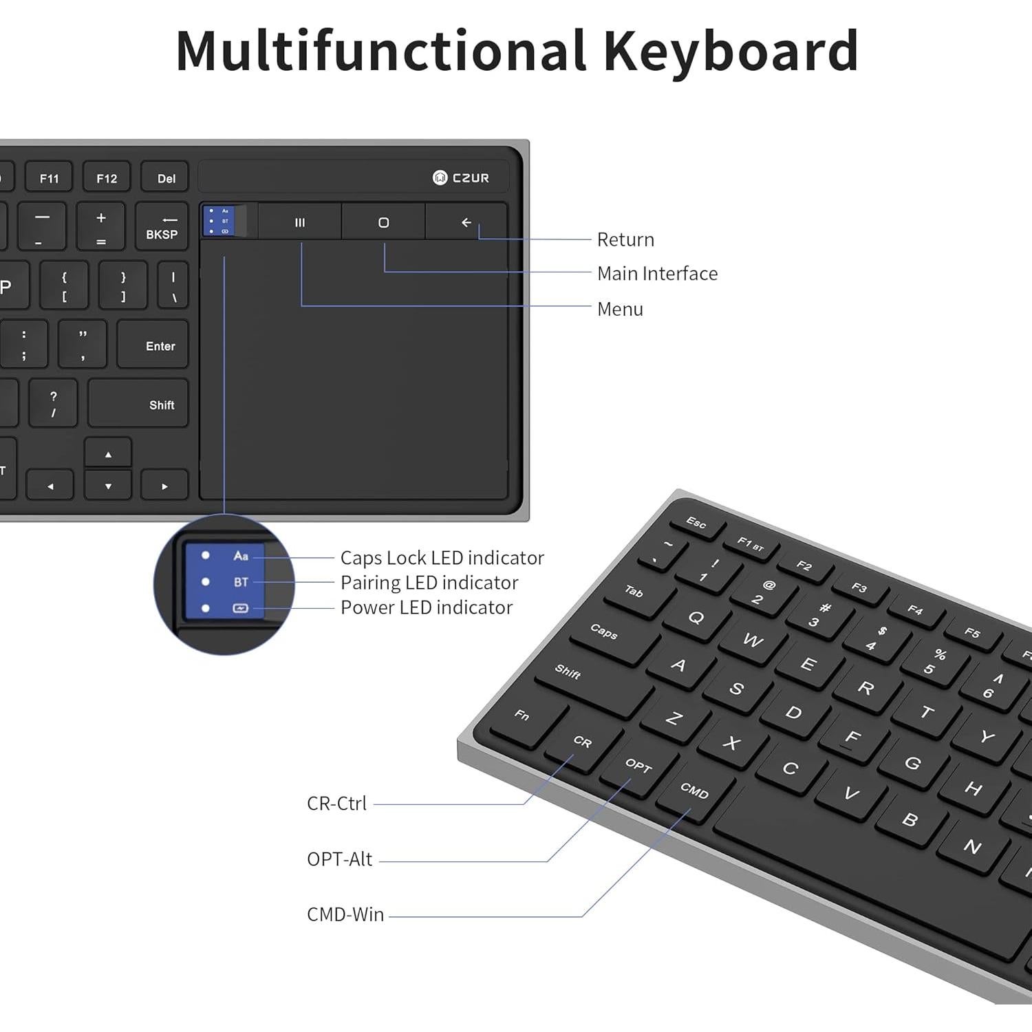 Teclado Bluetooth Recargable CZUR TouchBoard Pro - Inalámbrico, Delgado, Portátil