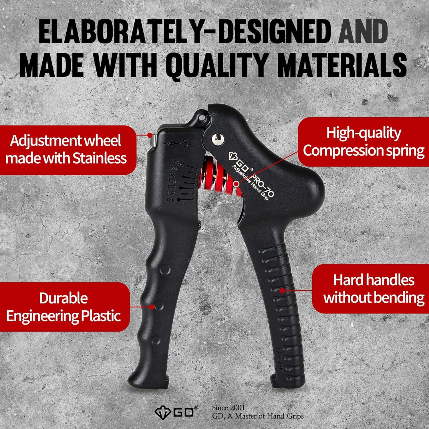 Fortalecedor de Agarre GD PRO-70 Ajustable 25-70kg Negro