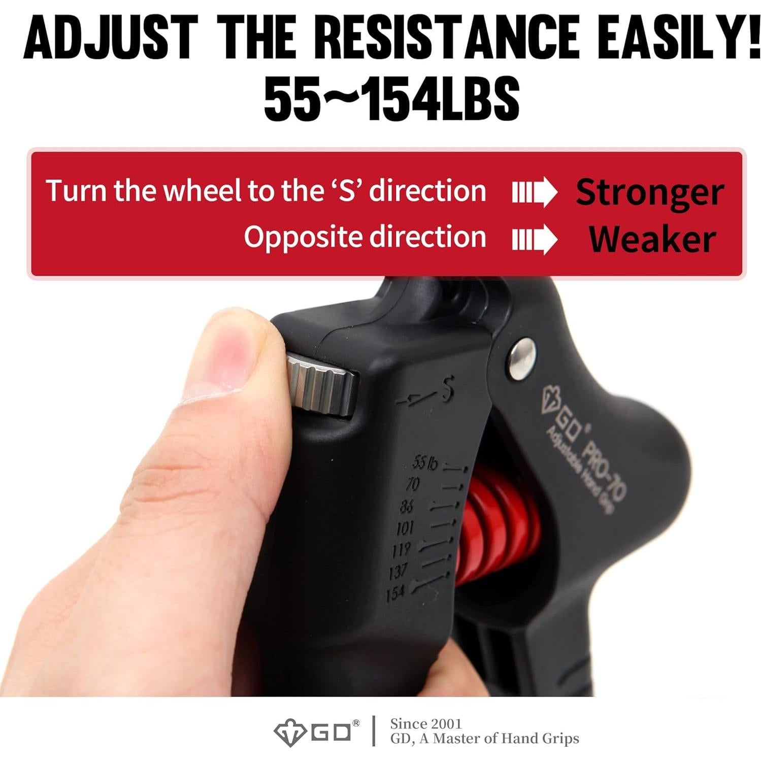 Fortalecedor de Agarre GD PRO-70 Ajustable 25-70kg Negro