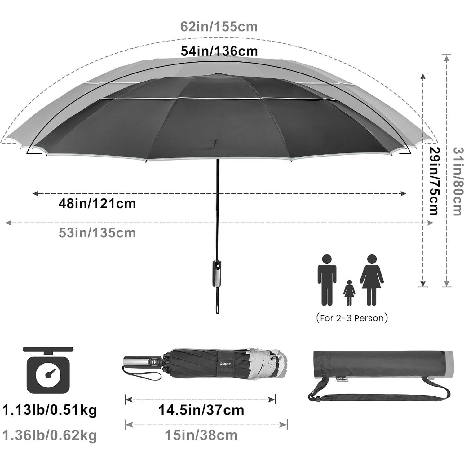 Paraguas Invertido G4Free 157 cm Automático a Prueba de Viento