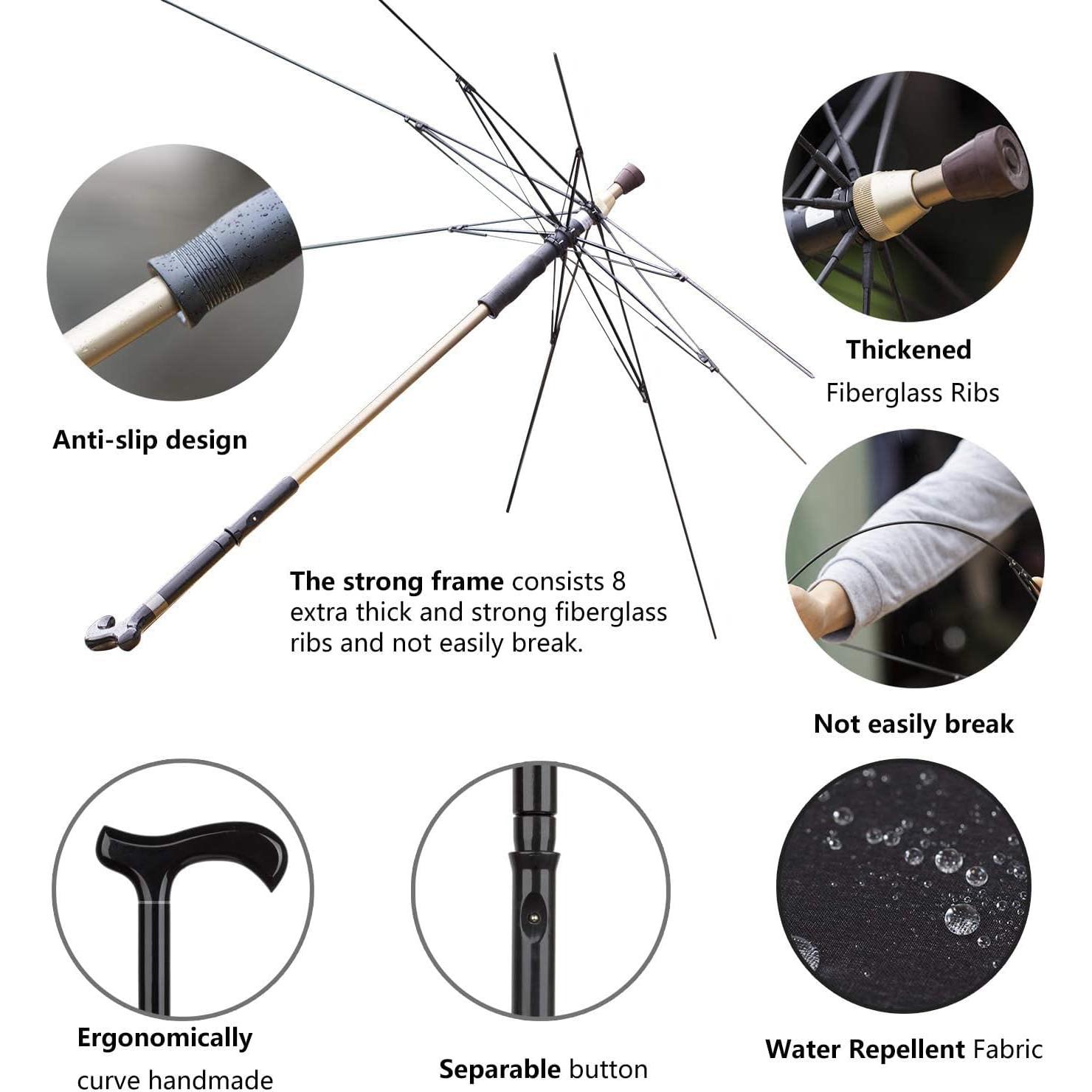 Paraguas Bastón Wrzbest Ajustable Altura Negro 0.54 kg