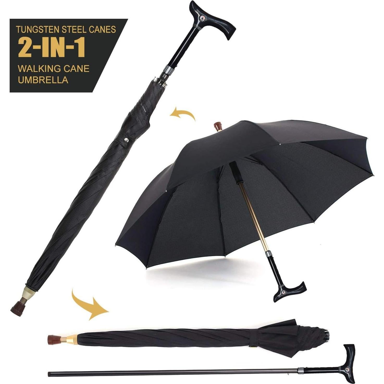 Paraguas Bastón Wrzbest Ajustable Altura Negro 0.54 kg