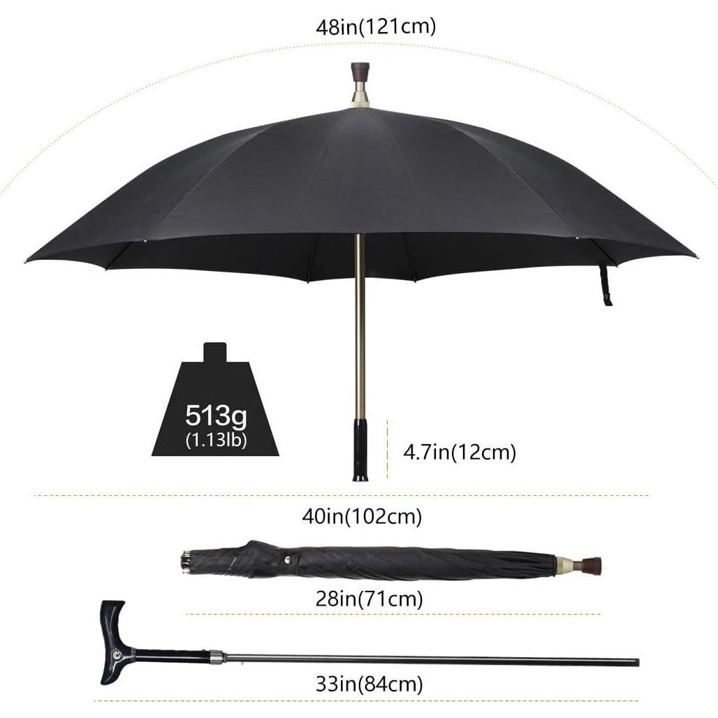 Paraguas Bastón Wrzbest Ajustable Altura Negro 0.54 kg