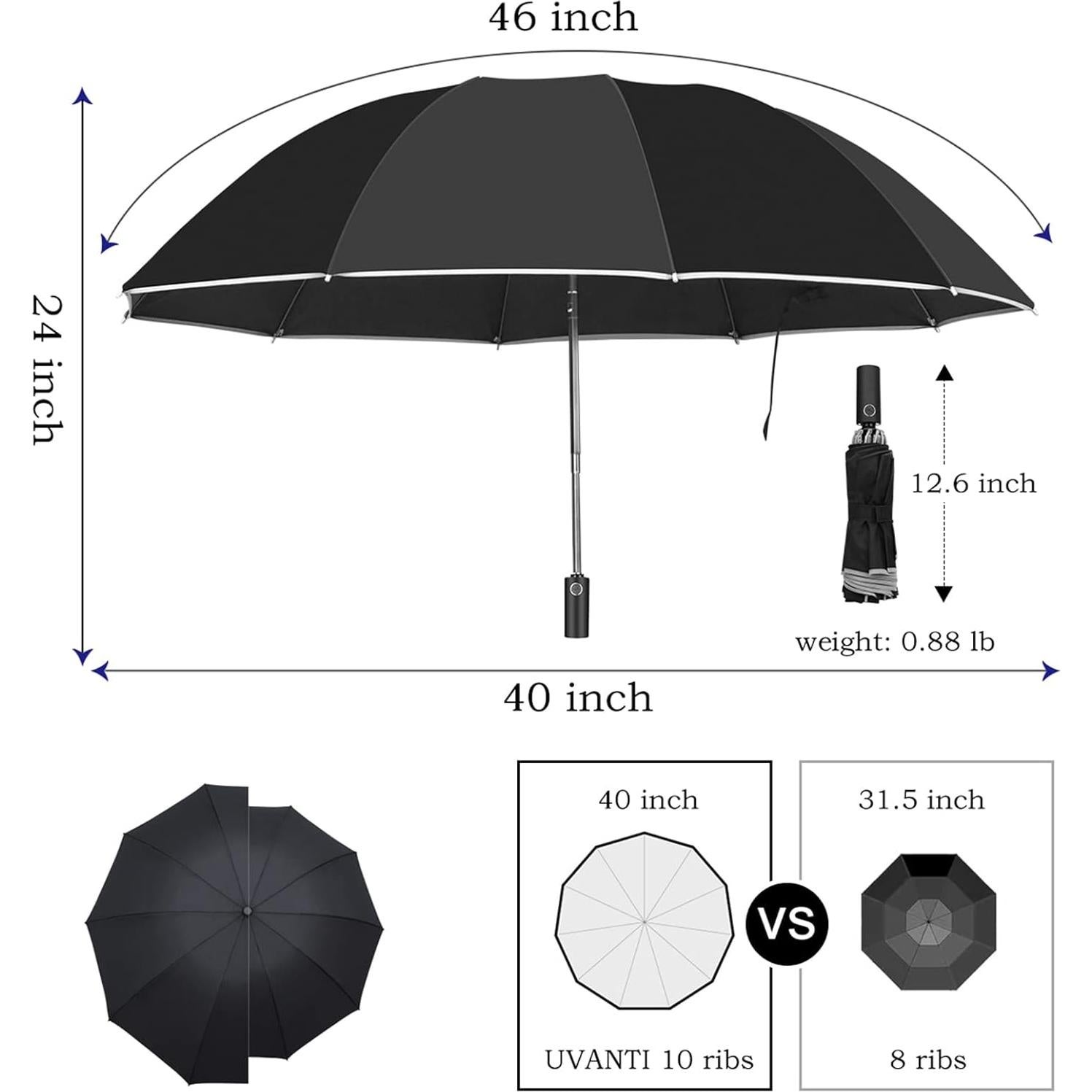 Paraguas Invertido UVANTI Plegable 116.8 cm a Prueba de Viento