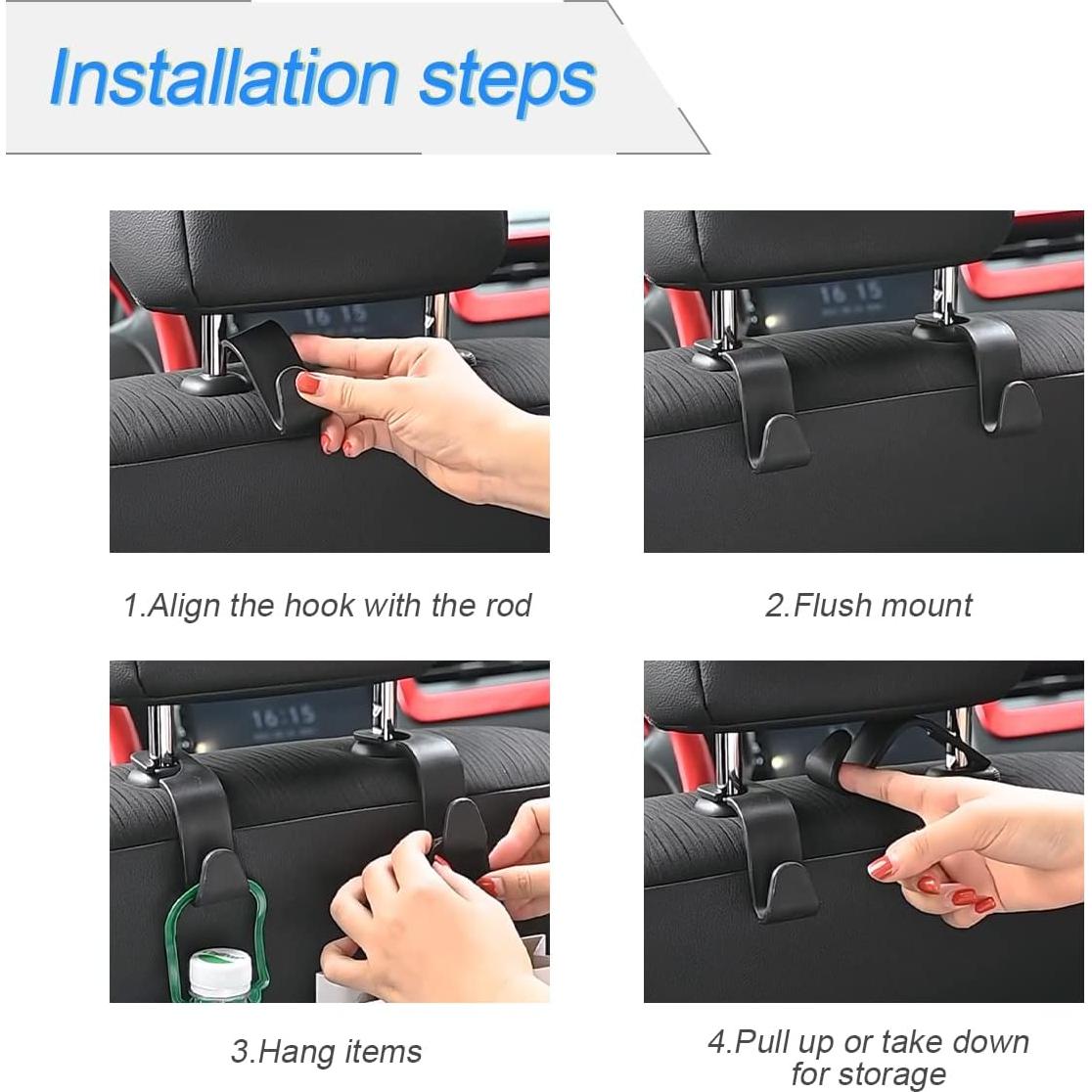 Ganchos para Reposacabezas Hanemia, 4 Piezas, Negro