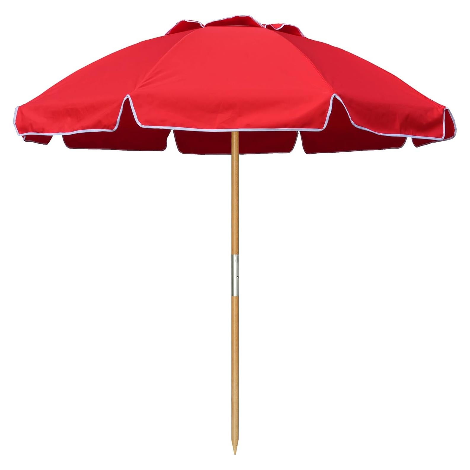 Paraguas de Playa AMMSUN 230cm Rojo UPF50+ Resistente al Viento