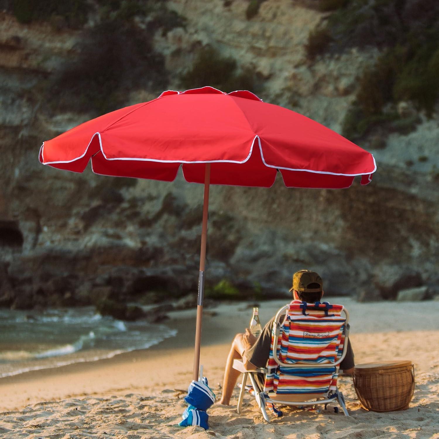 Paraguas de Playa AMMSUN 230cm Rojo UPF50+ Resistente al Viento