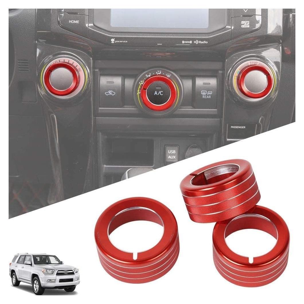 Cubierta de perilla de aire acondicionado JeCar Toyota 4Runner 2010-2019 Rojo 3 Pcs