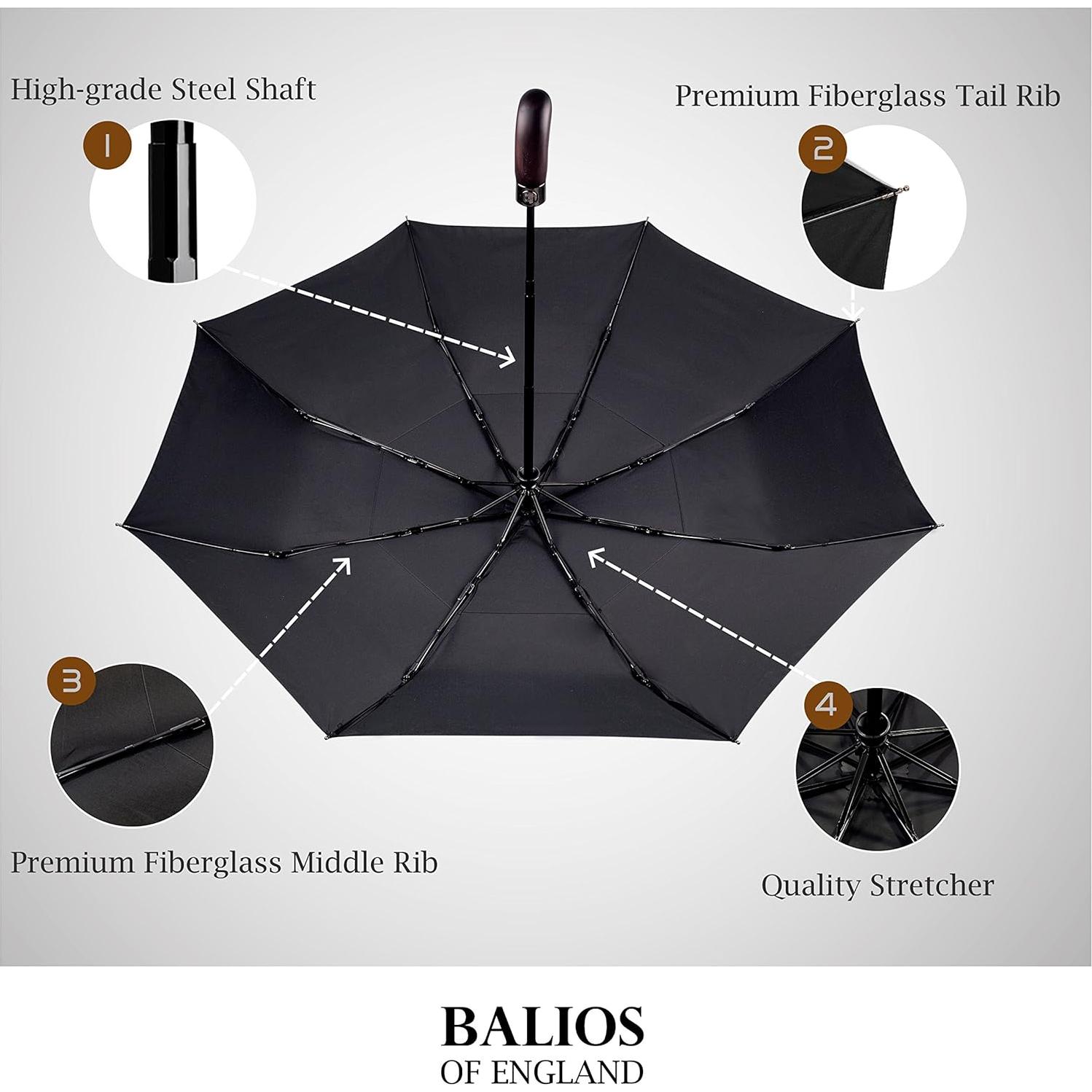 Paraguas Plegable Balios Golf Negro Mango Madera 116 cm