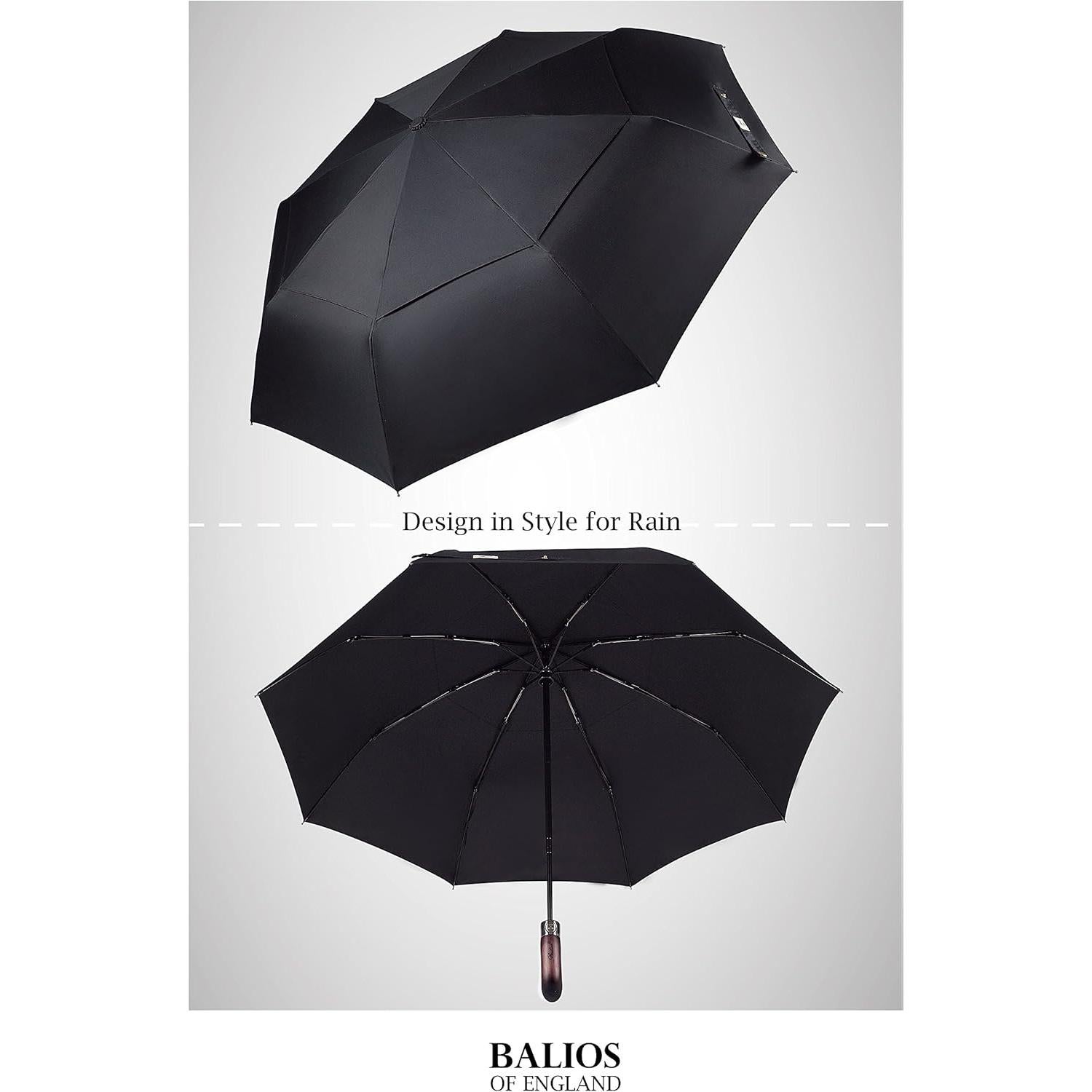 Paraguas Plegable Balios Golf Negro Mango Madera 116 cm