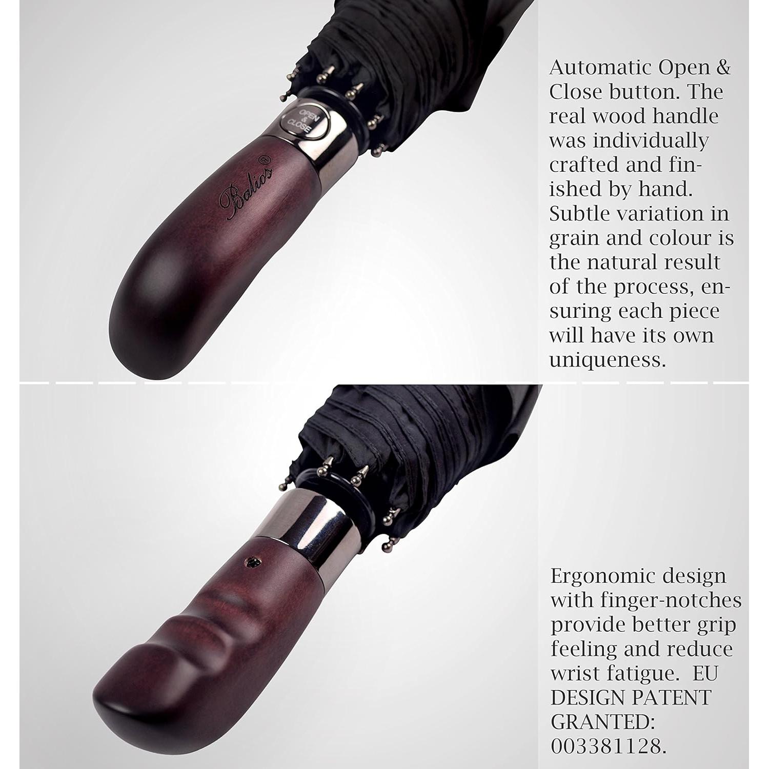 Paraguas Plegable Balios Golf Negro Mango Madera 116 cm