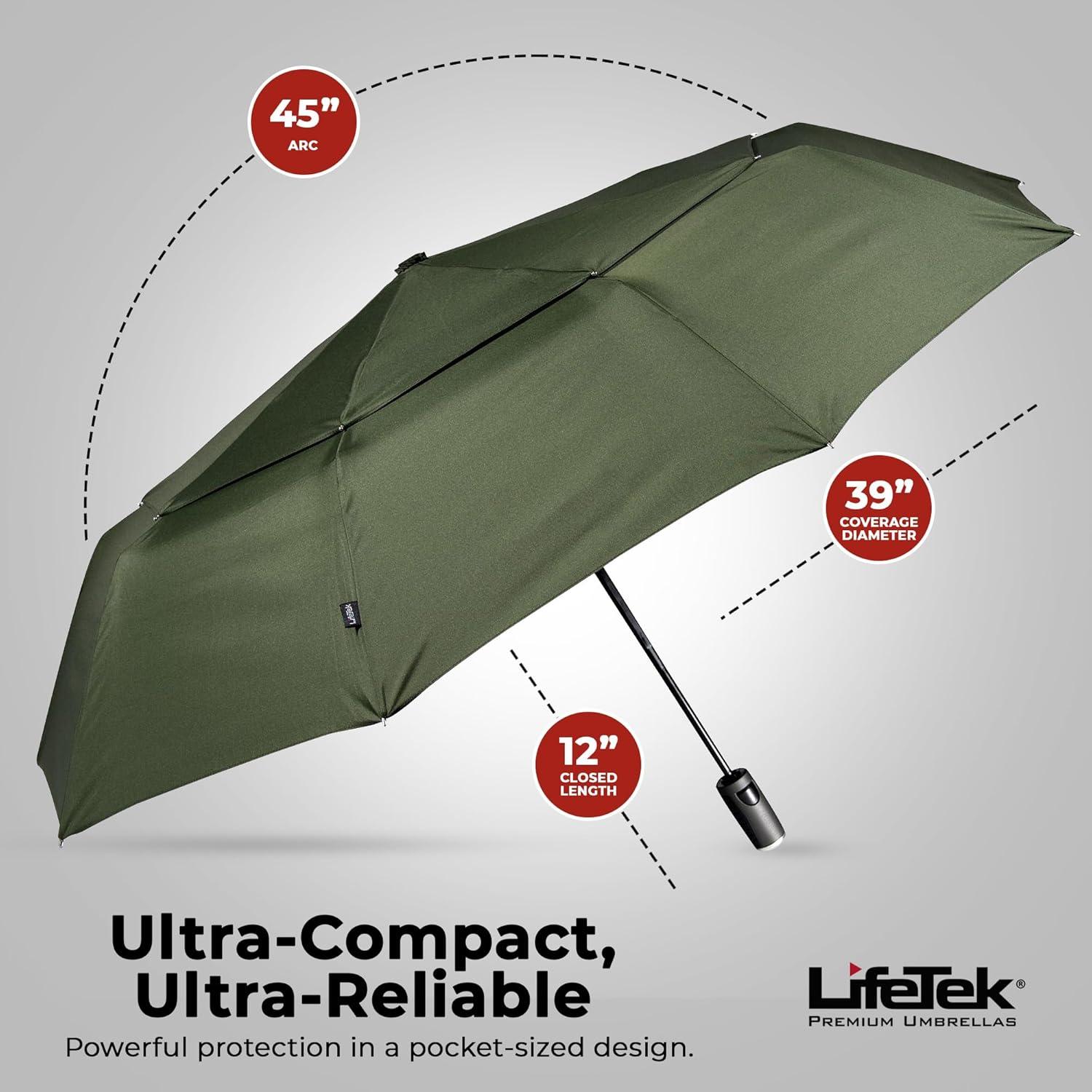 Paraguas Compacto LifeTek 45 cm Automático Resistente Viento