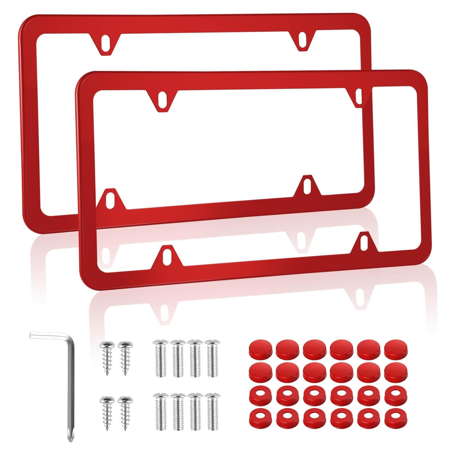 Marcos de Placas de Licencia Alpmosn 2 Pcs Acero Inoxidable Rojo