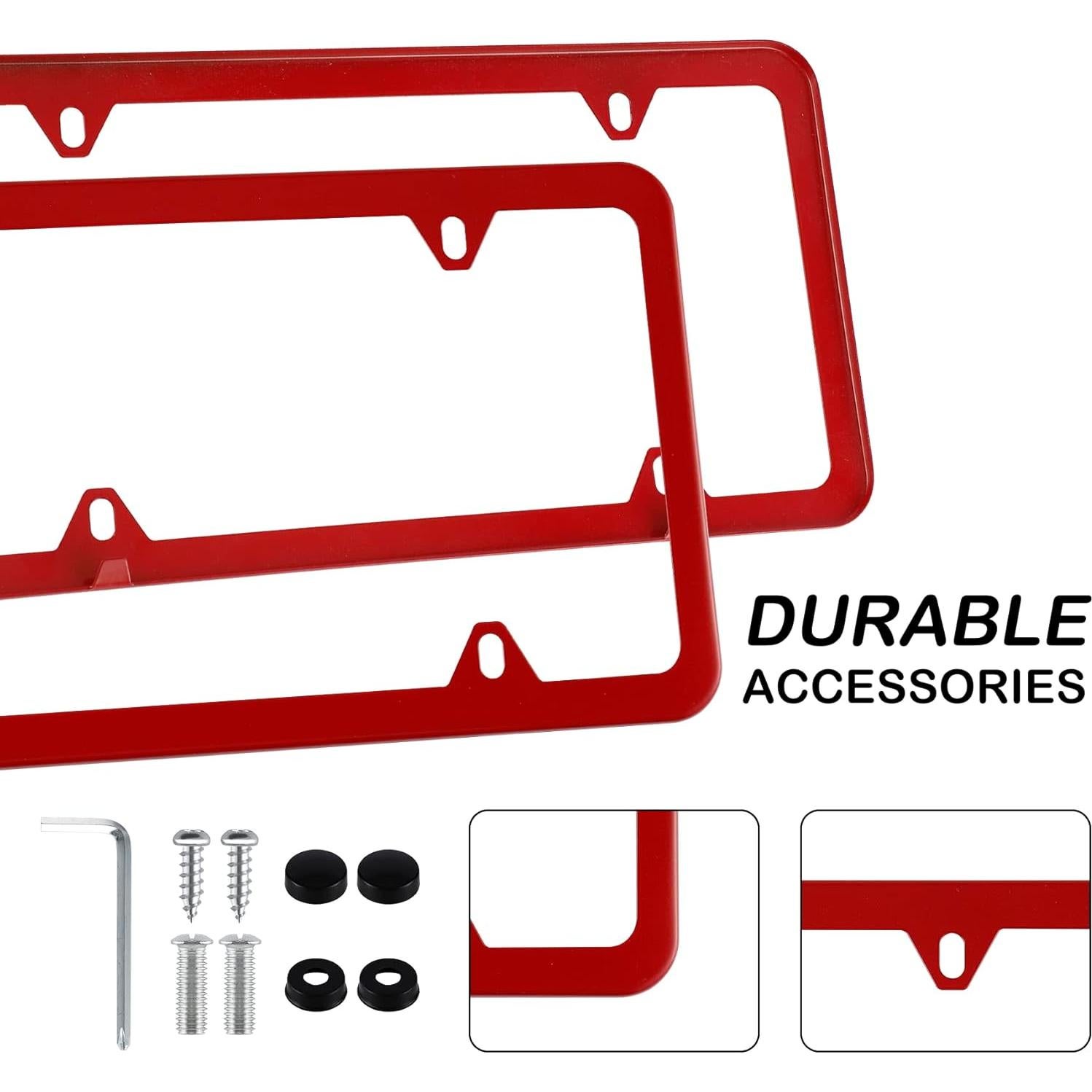 Marcos de Placas de Licencia Alpmosn 2 Pcs Acero Inoxidable Rojo