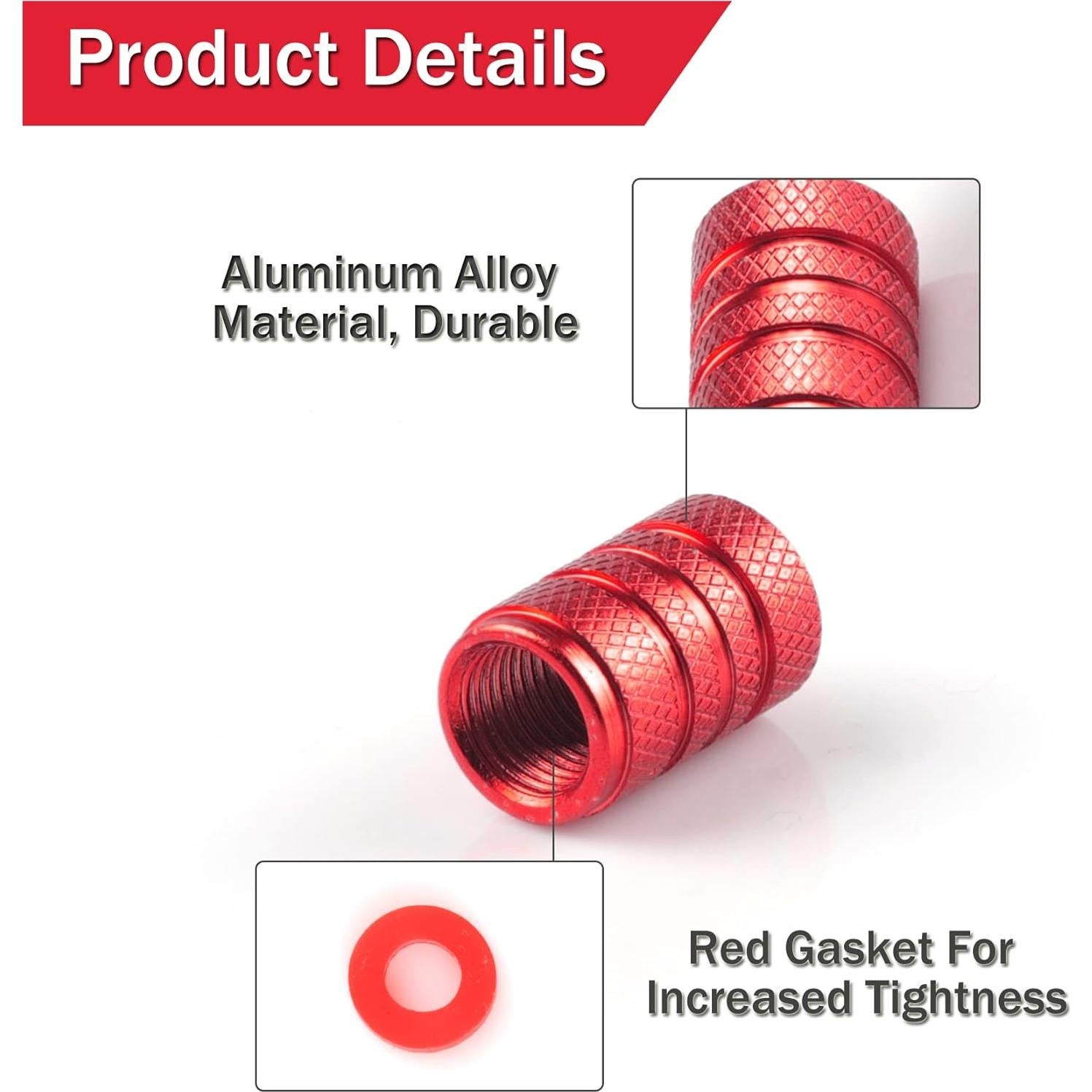 Tapas de Válvula de Neumático SINGARO 12 Piezas Aluminio Rojo