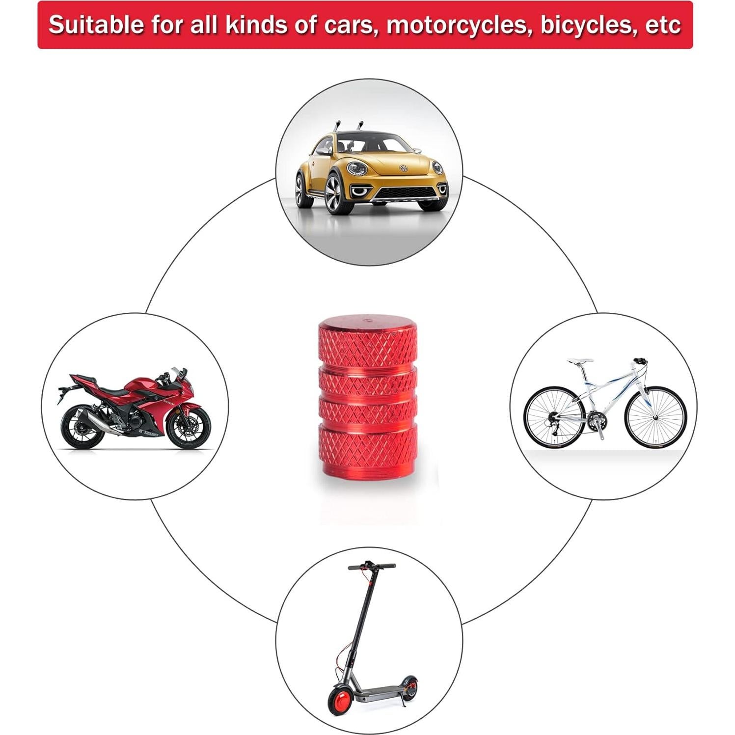 Tapas de Válvula de Neumático SINGARO 12 Piezas Aluminio Rojo