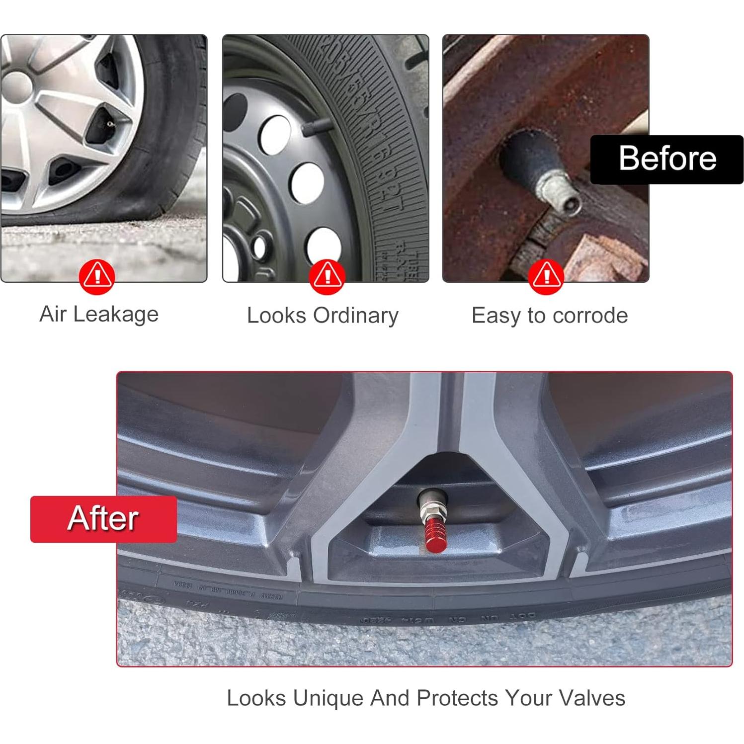 Tapas de Válvula de Neumático SINGARO 12 Piezas Aluminio Rojo