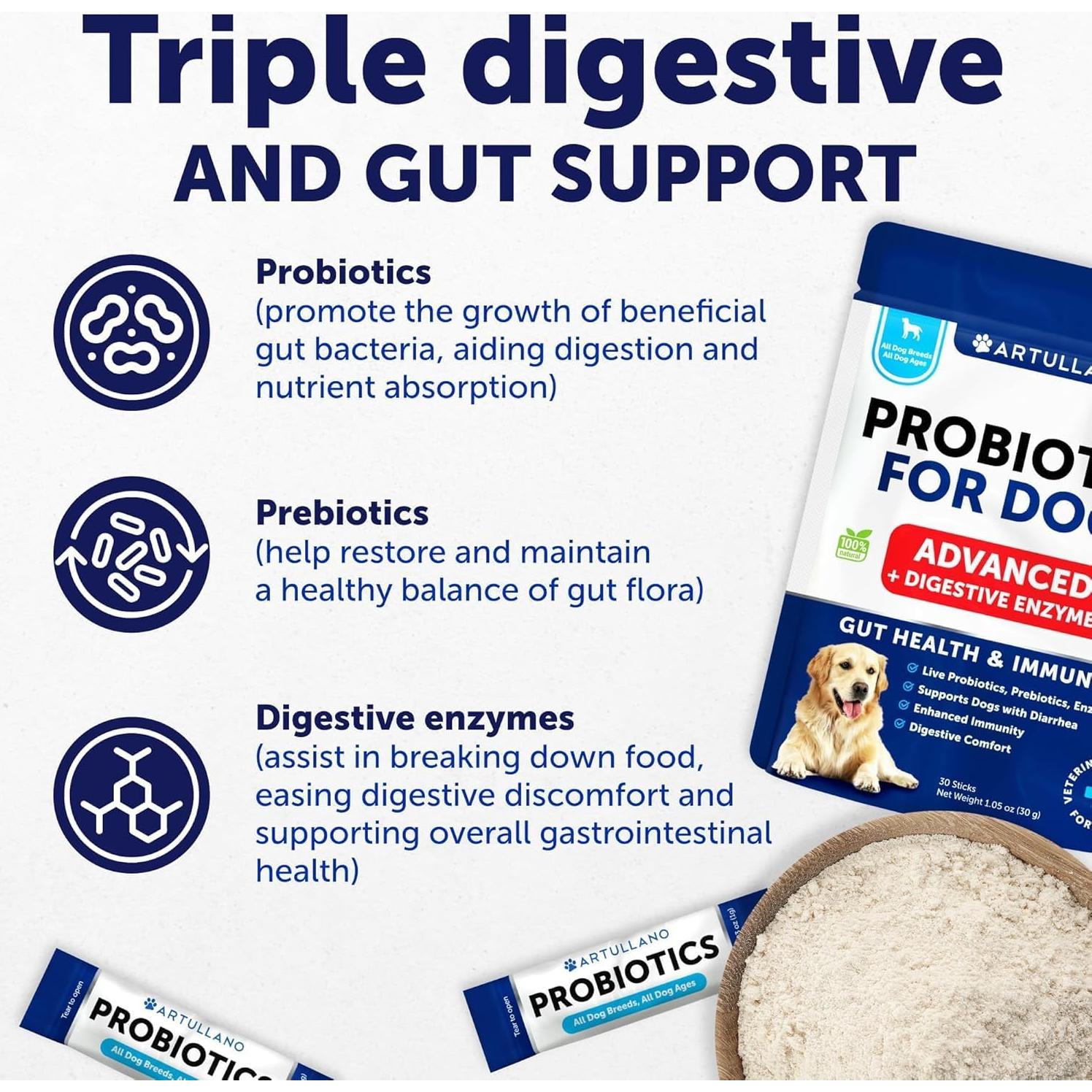 Polvo Probiotico para Perros Artullano 30 Palitos 59g Salud Digestiva