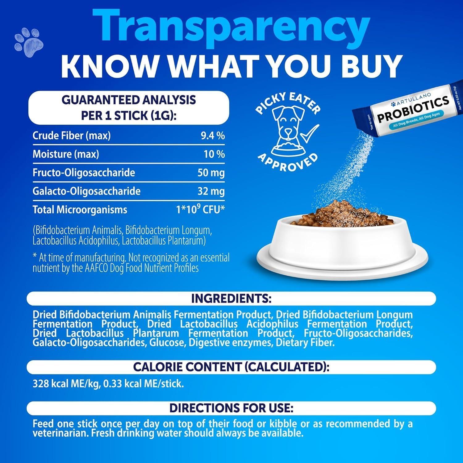 Polvo Probiotico para Perros Artullano 30 Palitos 59g Salud Digestiva