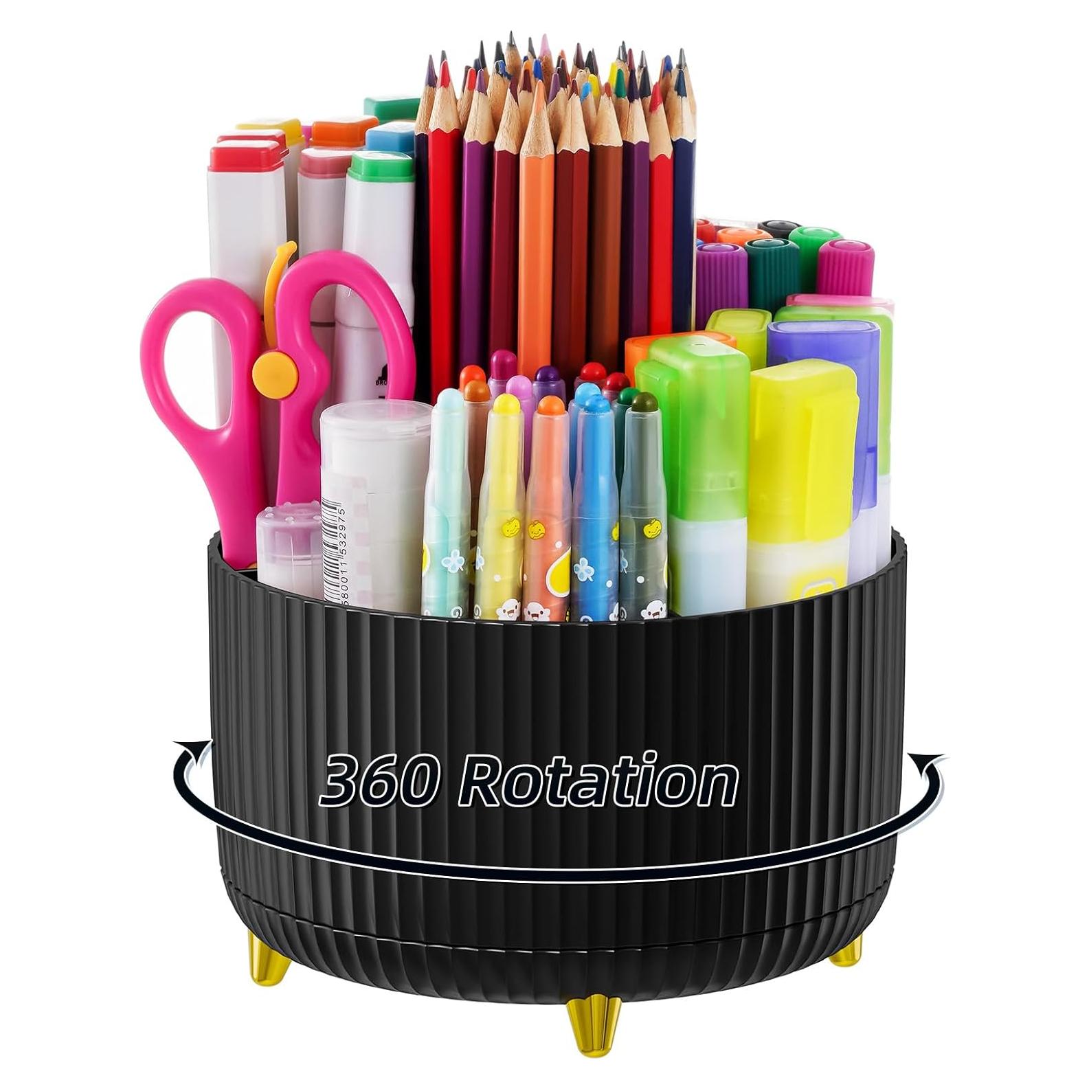 Organizador de Escritorio Marbrasse Rotatorio 360° Negro 5 Compartimentos