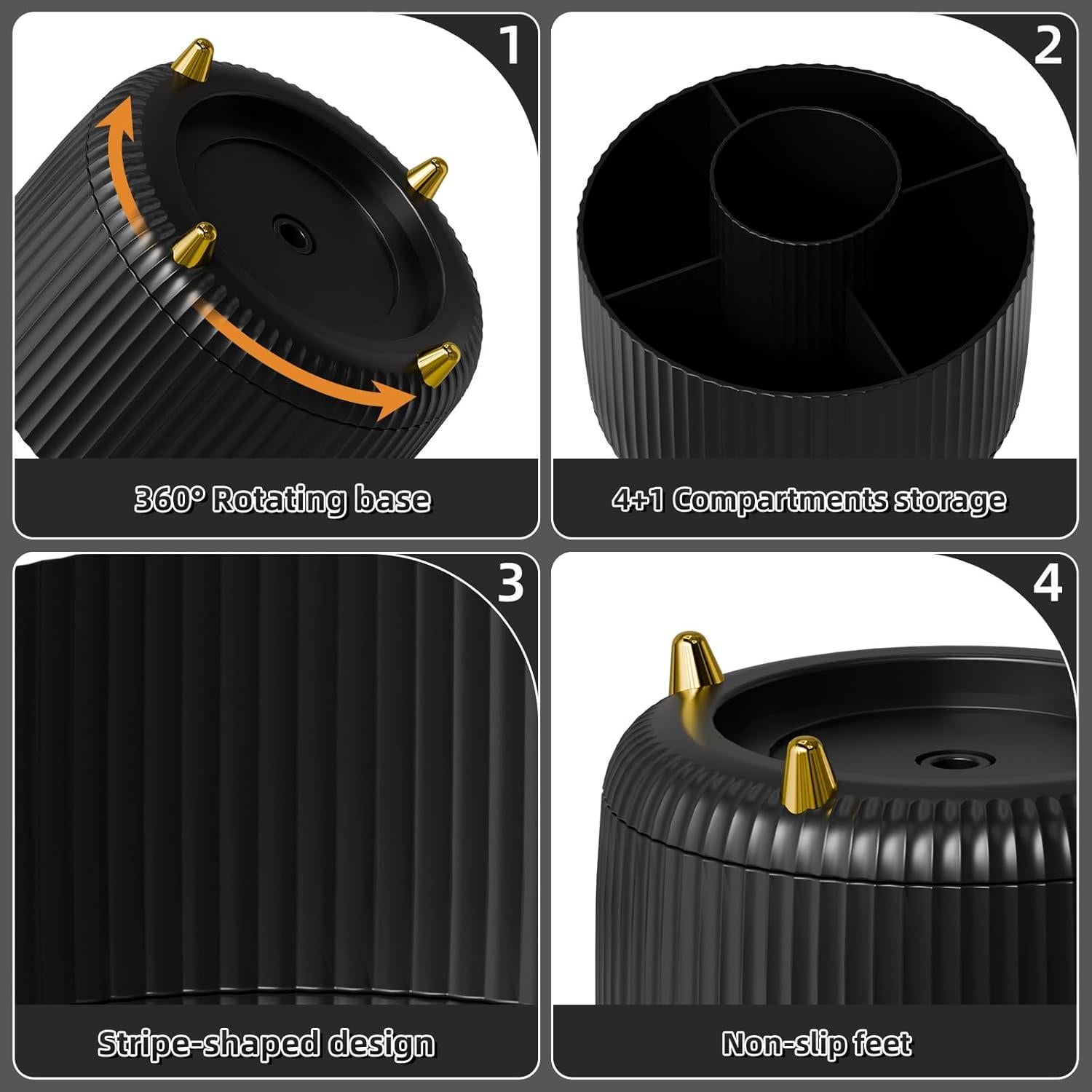 Organizador de Escritorio Marbrasse Rotatorio 360° Negro 5 Compartimentos