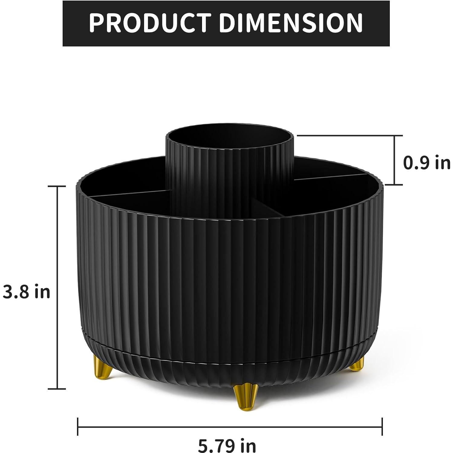 Organizador de Escritorio Marbrasse Rotatorio 360° Negro 5 Compartimentos