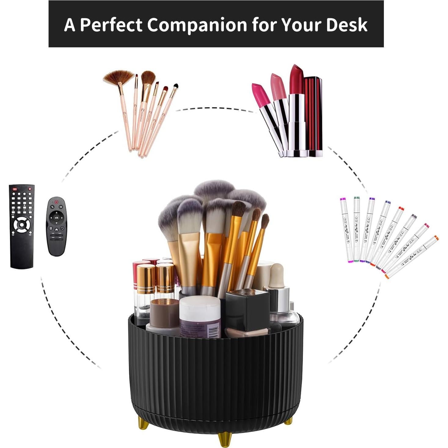 Organizador de Escritorio Marbrasse Rotatorio 360° Negro 5 Compartimentos