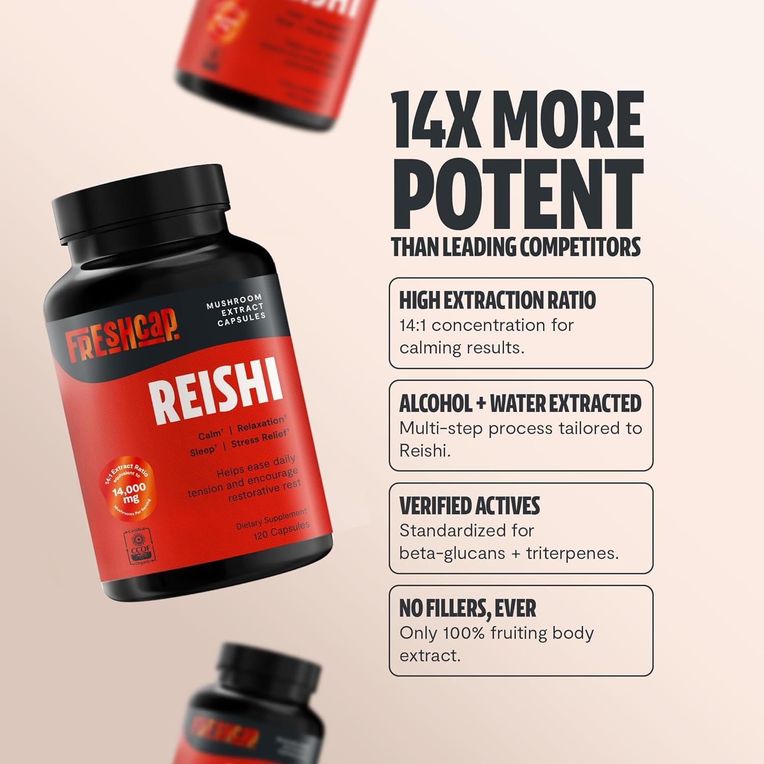 Suplemento de Champiñón Reishi FreshCap 14,000mg - 120 Cápsulas