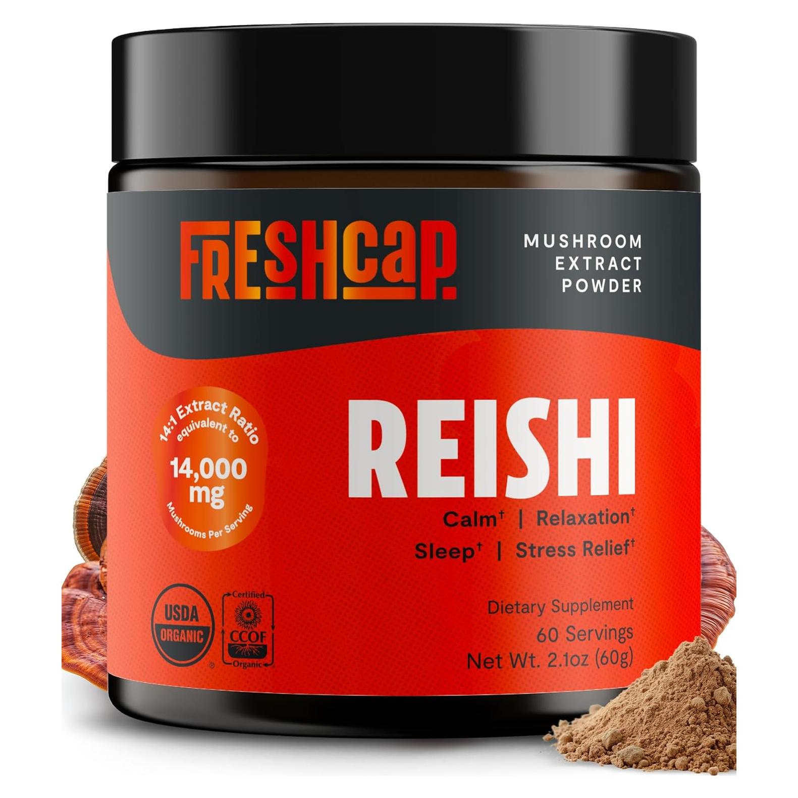 FreshCap Polvo de Hongo Reishi Orgánico 14,000mg - 60 Porciones