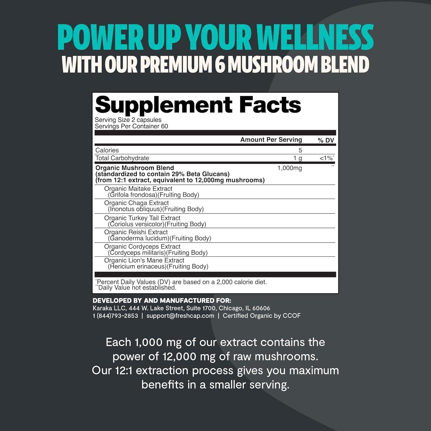 Suplemento de Champiñones FreshCap 12,000mg - 120 Cápsulas