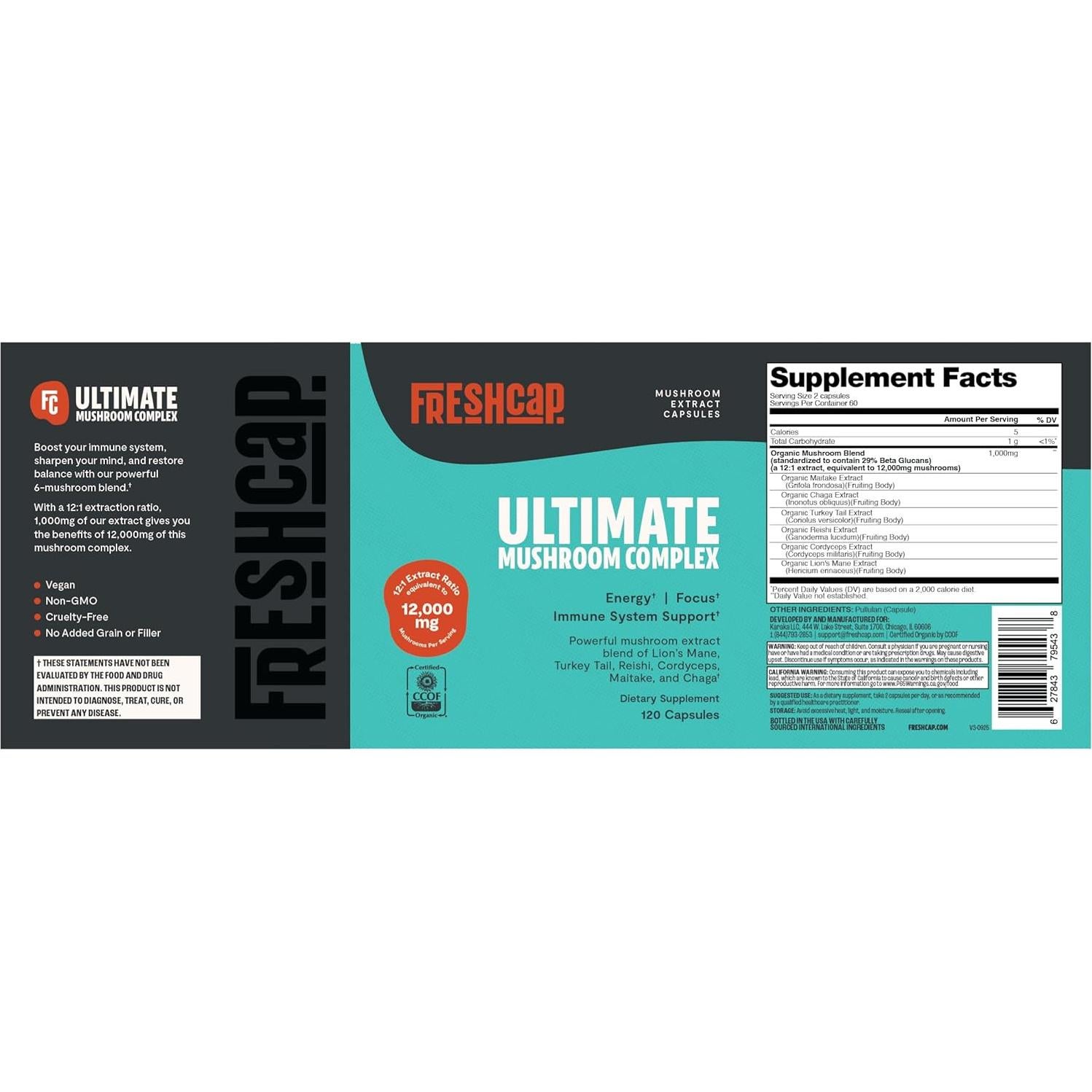 Suplemento de Champiñones FreshCap 12,000mg - 120 Cápsulas