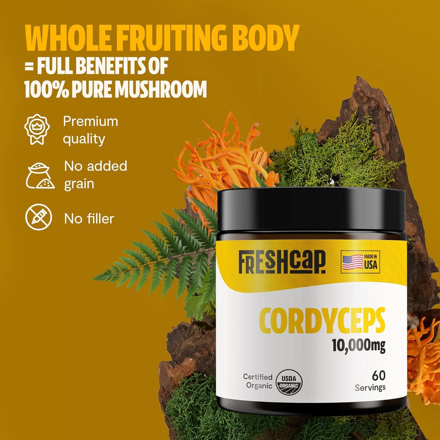 Polvo de Hongo Cordyceps FreshCap 10,000mg - 60 Porciones