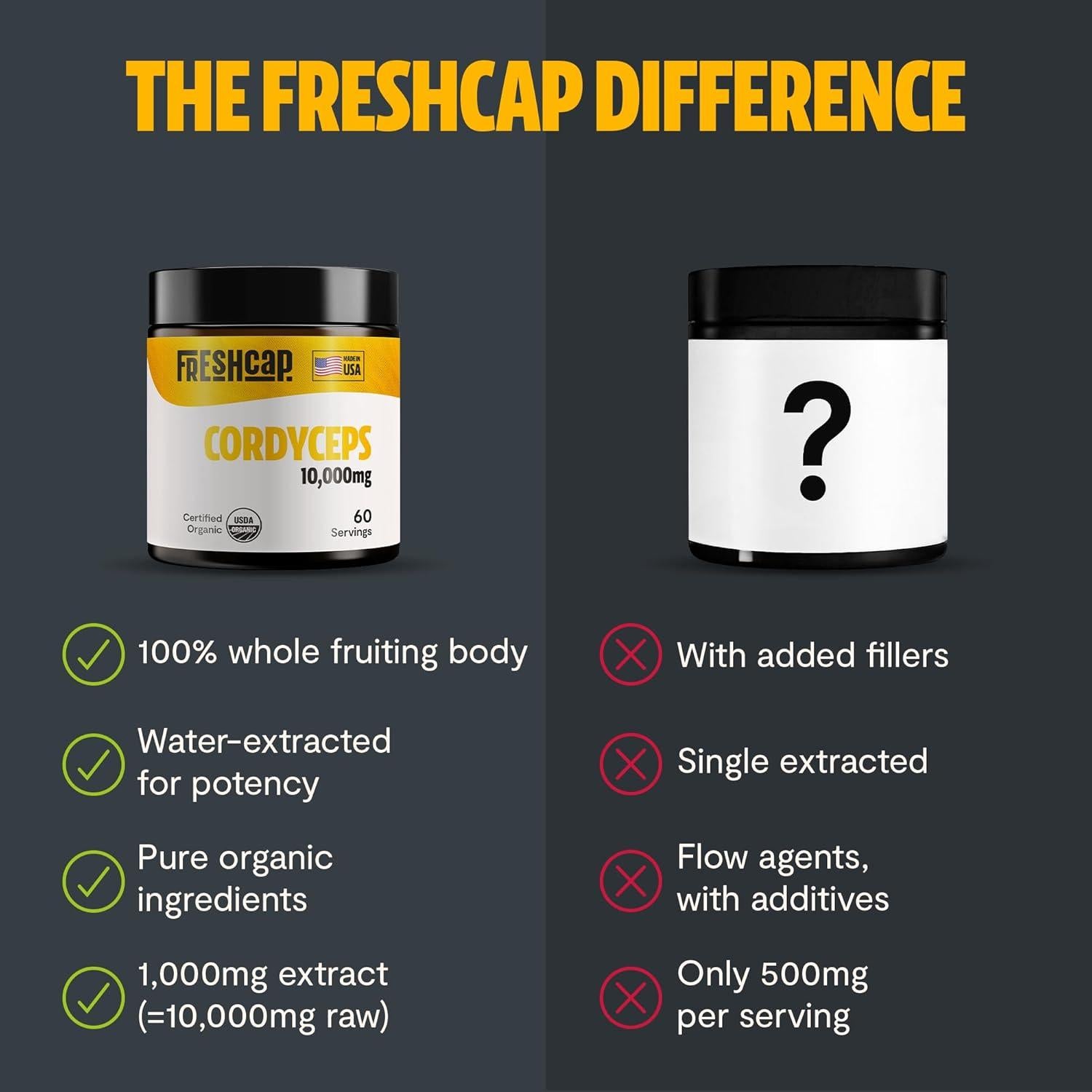 Polvo de Hongo Cordyceps FreshCap 10,000mg - 60 Porciones