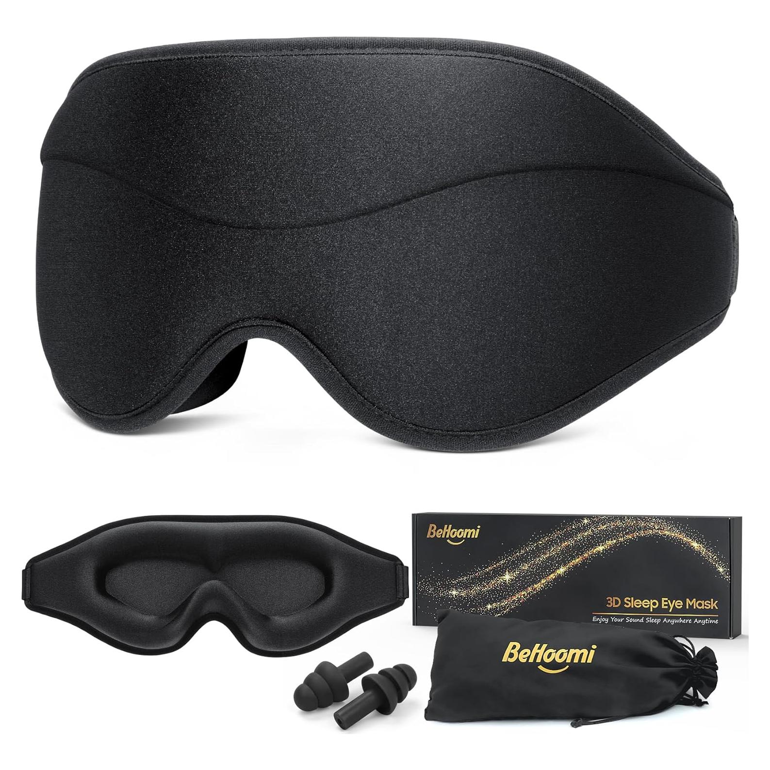 Máscara para dormir BeHoomi negra 3D ajustable blackout total