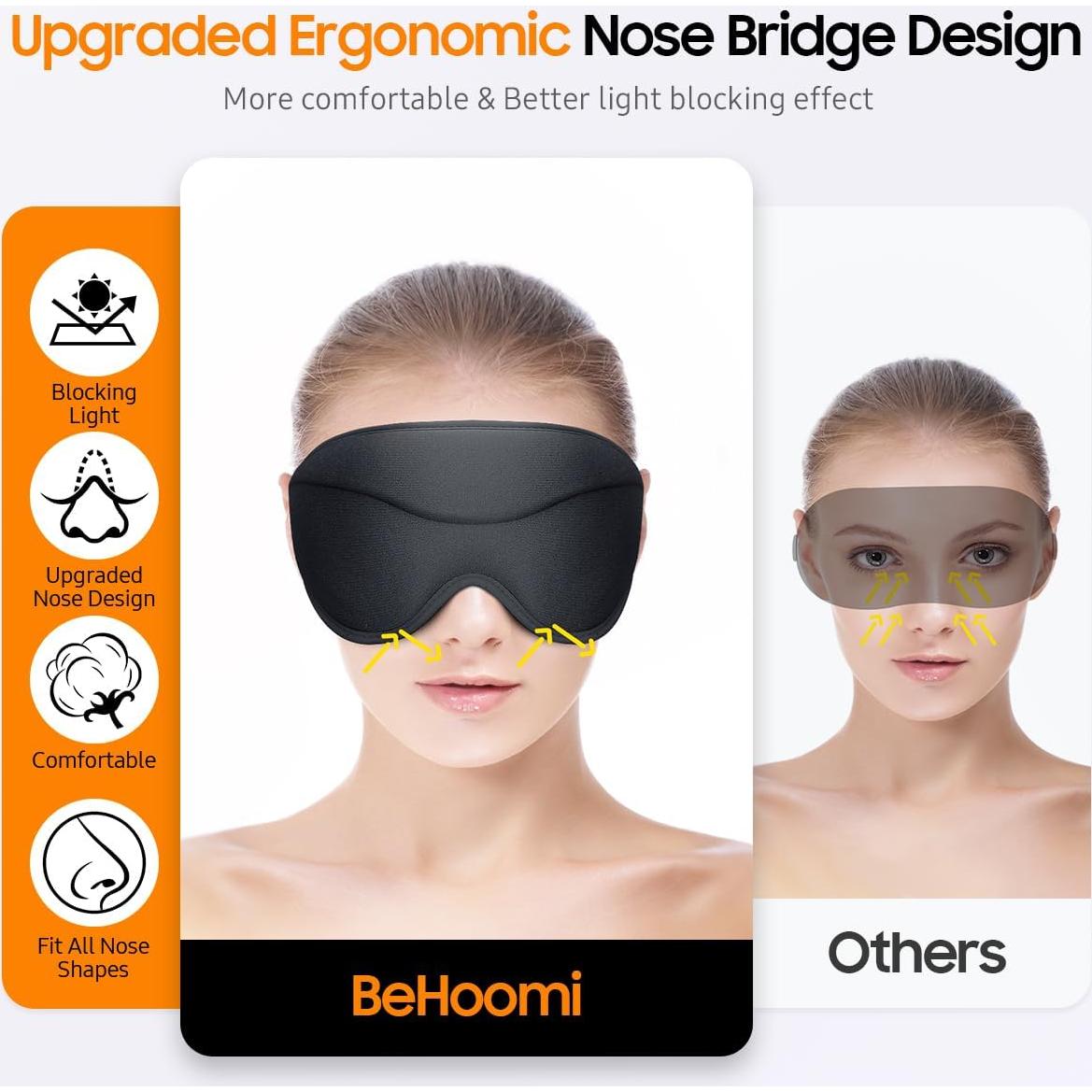 Máscara para dormir BeHoomi negra 3D ajustable blackout total