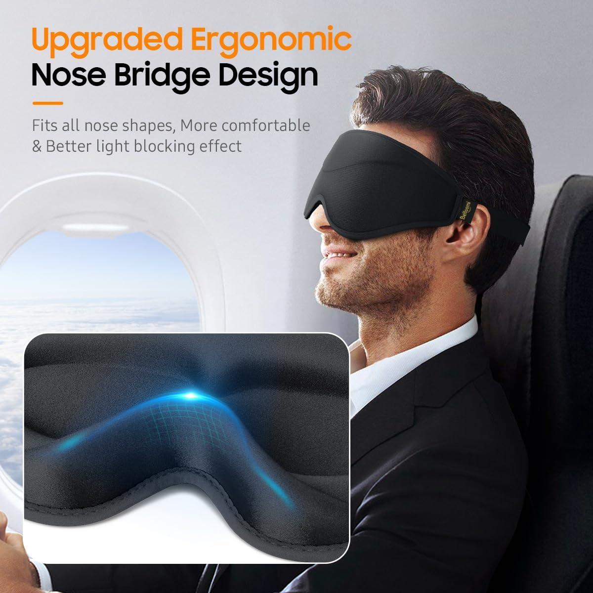 Máscara para dormir BeHoomi negra 3D ajustable blackout total