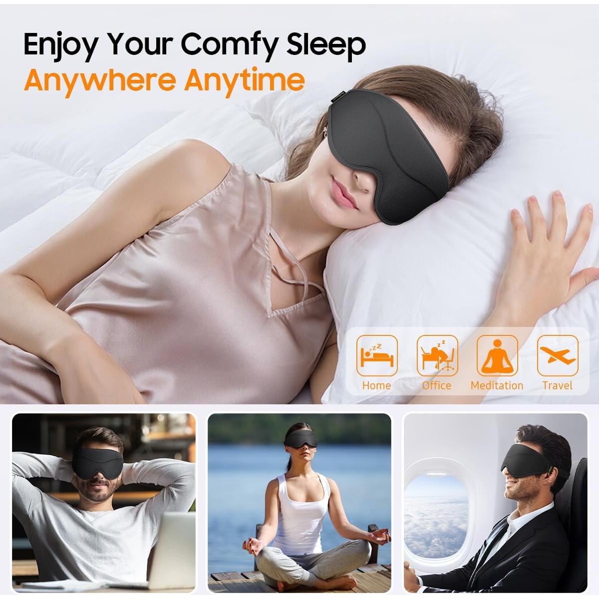 Máscara para dormir BeHoomi negra 3D ajustable blackout total