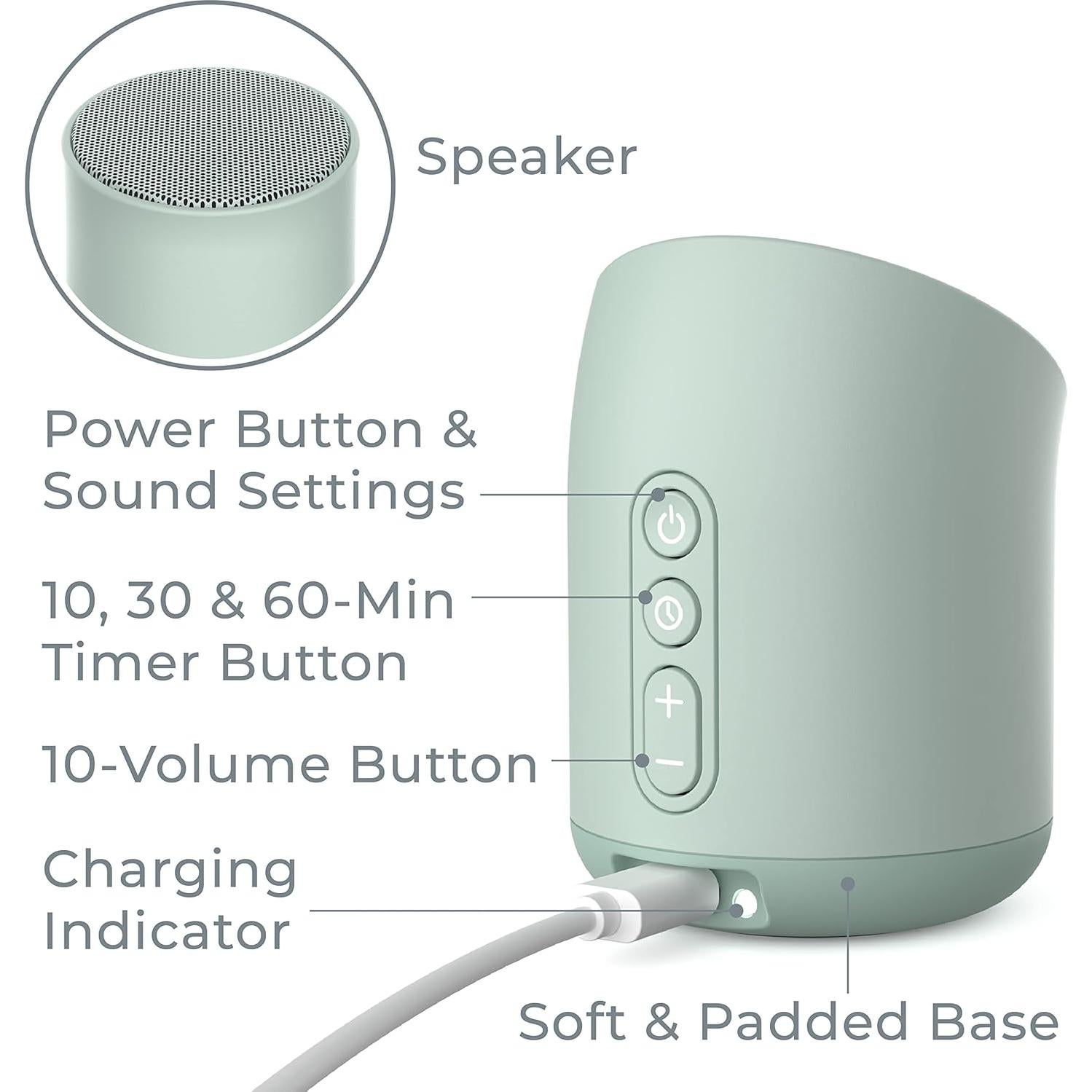 Máquina de Sonido Calmante Pure Enrichment Wave Mini Zen - 6 Sonidos Relajantes, Portátil, Verde Tranquilo