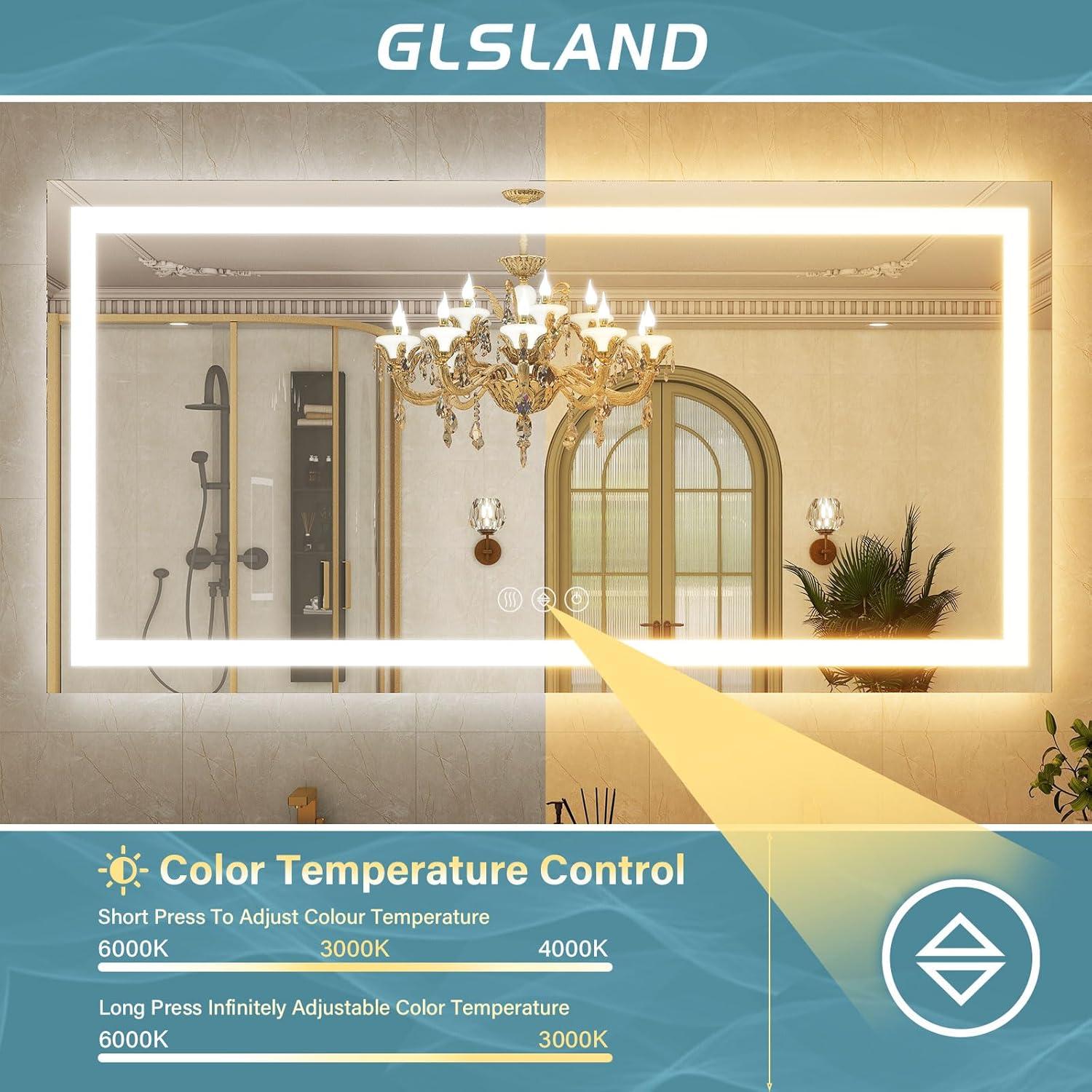 Espejo de Baño LED GLSLAND 139.7x76.2cm Anti-vaho Regulable
