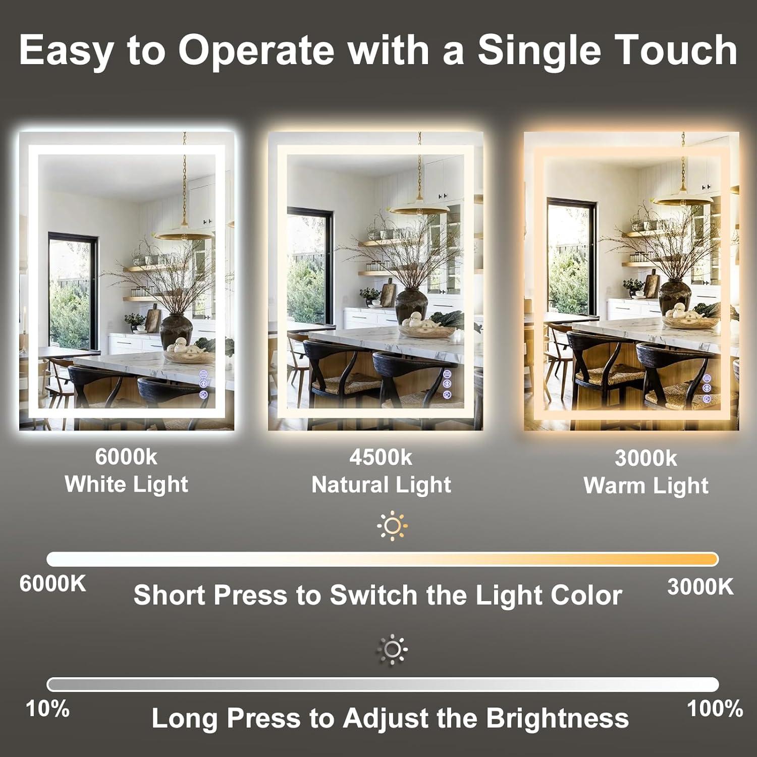 Espejo de Baño LED GLSLAND 139.7x76.2cm Anti-vaho Regulable